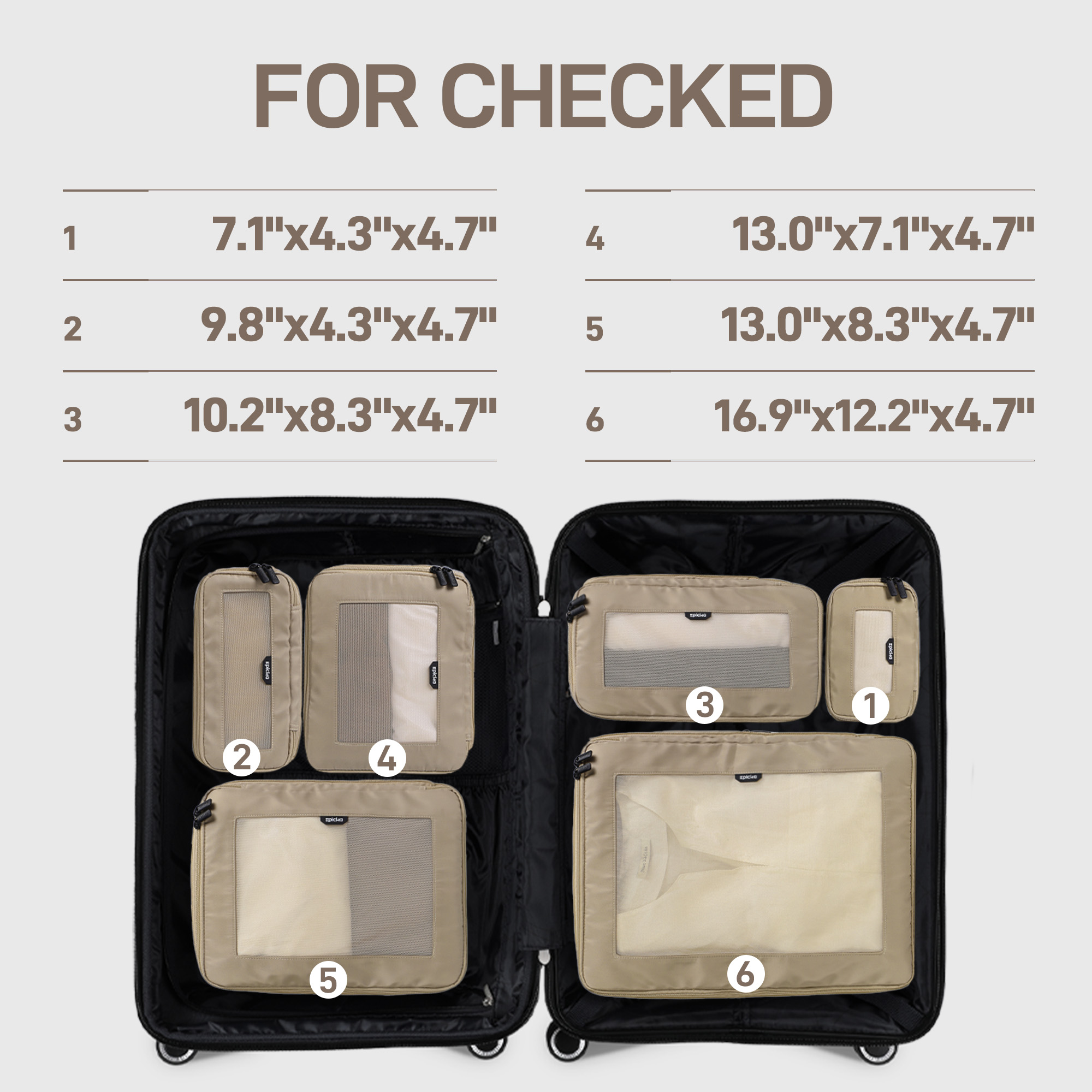 EPICKA TripCozy Compression Packing Cubes - 4 Set Durable Travel Organizer Bags with Mesh Top for Carry on (Kahki)