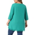 thumbnail image 3 of Agnes Orinda Plus Size Blouse for Women Waffle 3/4 Sleeve Round Neck Lace Panel Loose High Low Hem Tops 3X Blue Green, 3 of 5