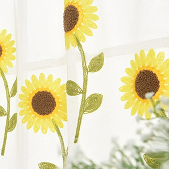 VONKY Semi-Sheer Sunflower Half Curtain Short Drape Short Drape Curtains Window Curtains Semi-Sheer Rod Pocket Valance Balcony Living Room Window Drapes