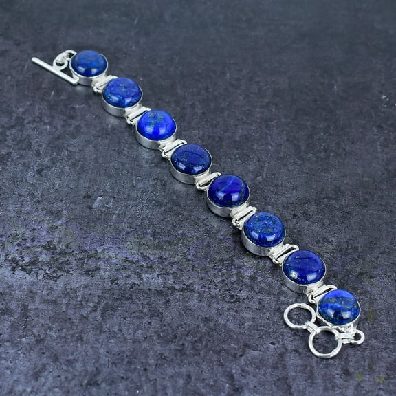 Lapis Lazuli Handmade 925 Sterling Silver Bracelet 7-8"