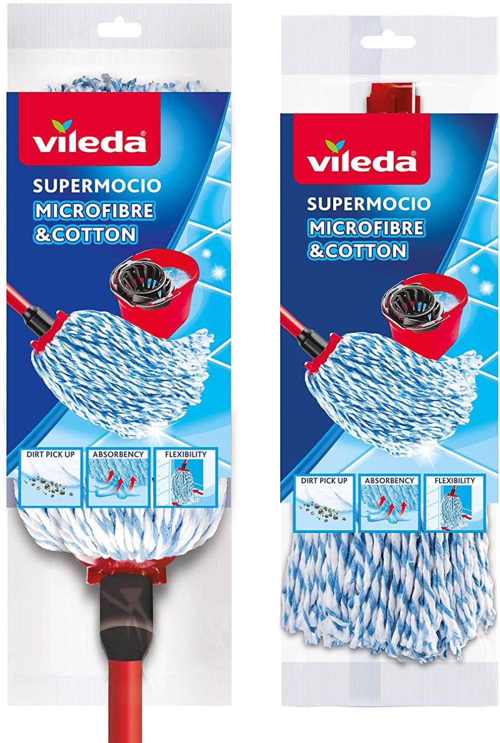Vileda SuperMocio Microfibre and Cotton Mop with Three Extra Refills Red 