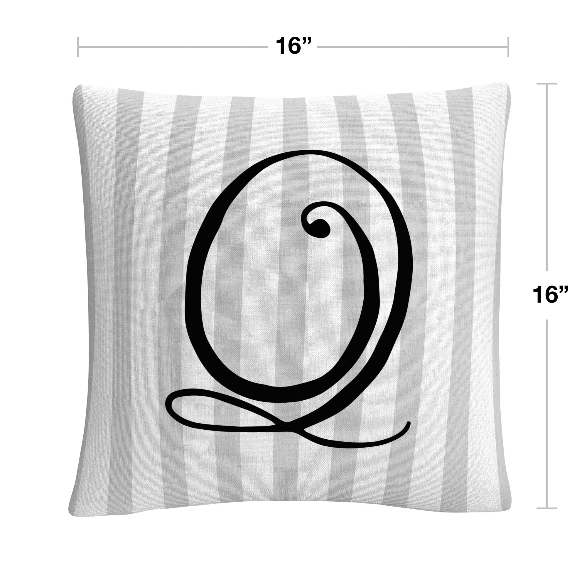 Gray Striped Ornate Letter Script Q By Abc 16 X 16 Decorative Throw Pillow