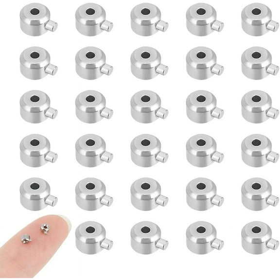 40Pcs Stainless Steel Crimp Beads Locker Seperator Beads Column Beads Cord End Caps Metal Stopper Crimp Beads for Bracelets and Necklaces Jewelry Making