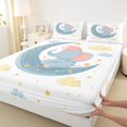 thumbnail image 3 of Homewish Kawaii Blue Elephant Queen Sheet Sets for Teens, Dreamy Fairy Tale Animal Flat Sheet, Moon Stars Galaxy Queen Fitted Sheet, Super Cozy Room Decor, 4 Pieces, 3 of 7