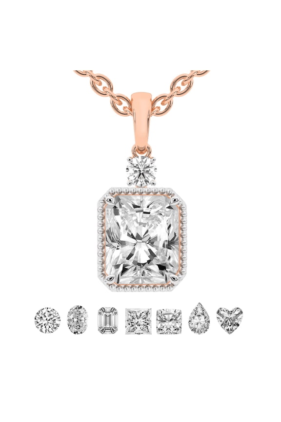 Diamond Pendant Necklace For Women | 2 Carat IGI Certified Radiant Shape Lab Grown Diamond | Joan Fashion Lab Diamond Pendant Necklace 14K Rose Gold | FG-VS Quality Friendly Diamonds