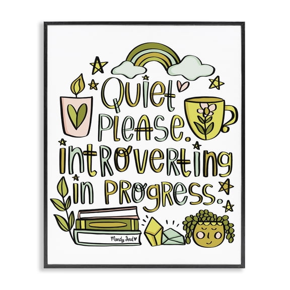 Stupell Industries Introverting In Progress Quotes and Sayings Painting Black Framed Art Print Wall Art, 11 x 14