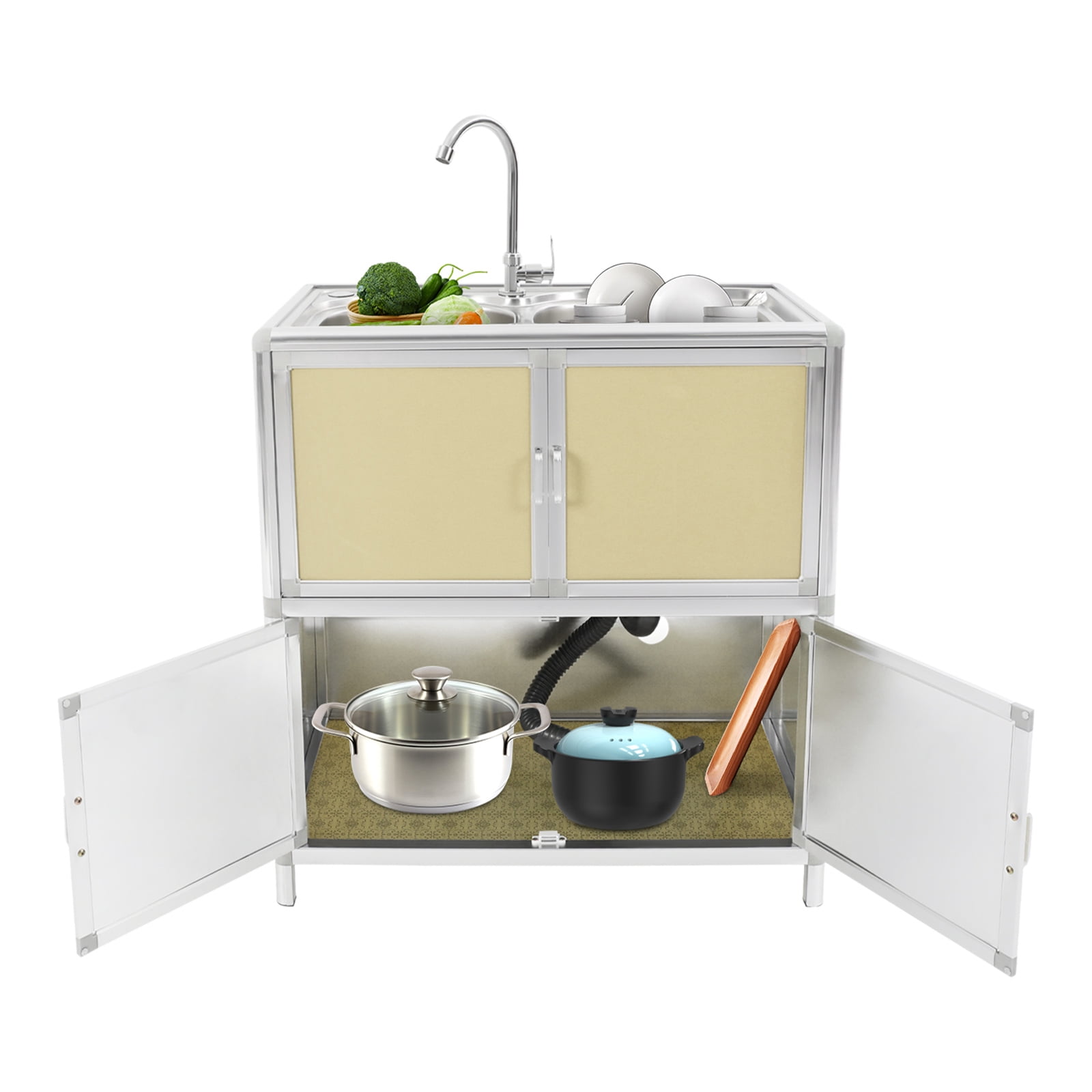 Kitchen Sink with Cabinet, Utility Sinks with Faucet, Freestanding Sink with Storage for Home Kitchen(Gold)