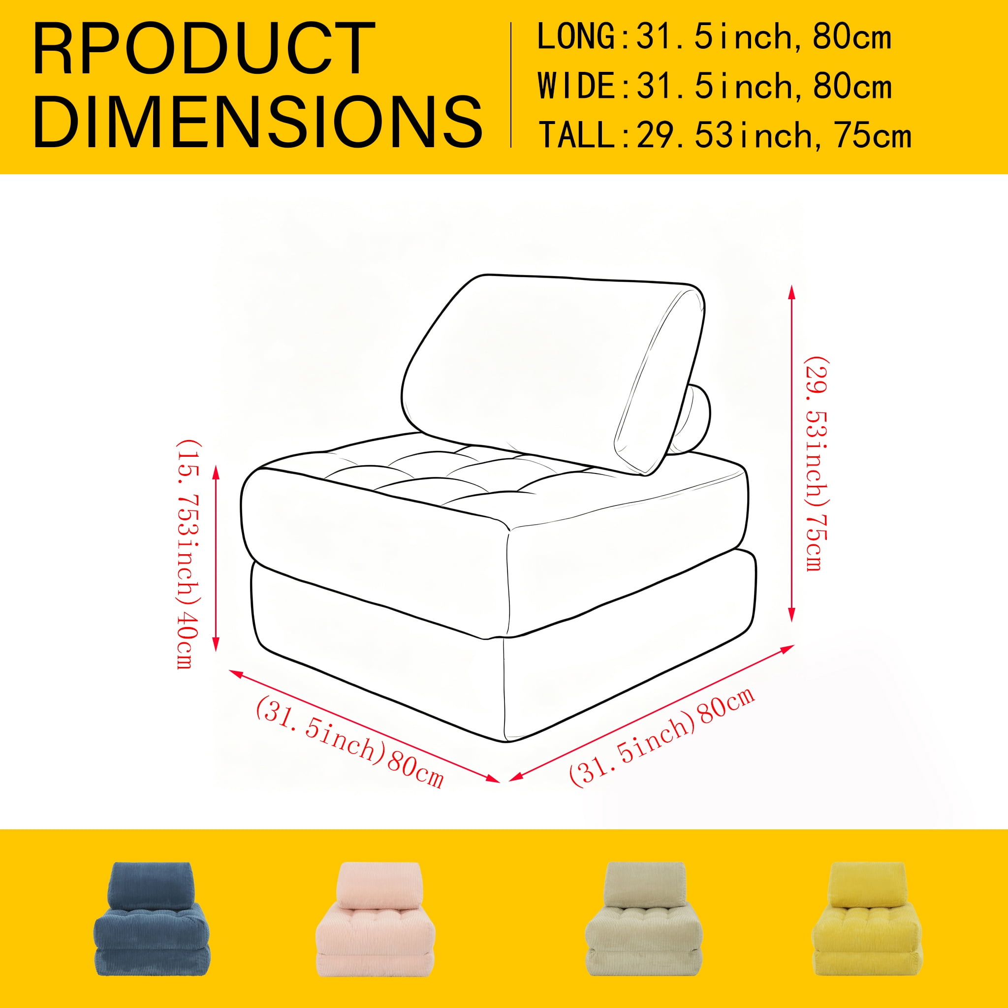 62.9 Inch Yellow Corduroy Beanbag Couch, No Assembly Required Ergonomic Cloud Lazy Sofa, Cozy Fluffy Chaise Lounger for Living Room Bedroom Dorm