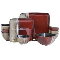 Elama 16-Piece Stoneware Dinnerware Set For 4 – Modern Beige & Blue Textured Plates, Bowls & Mugs