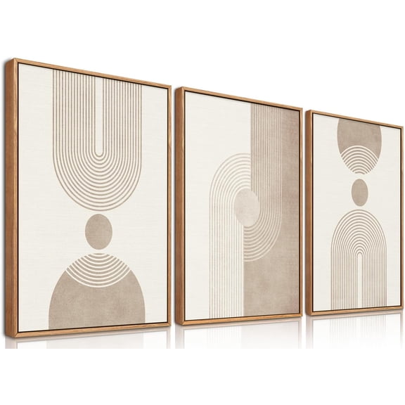 Beige Neutral Canvas Wall Art Framed Geometric Abstract Wall Decor Mid Century Modern Artwork Wall Decor for Living Room Bedroom Office 12"x16"x3