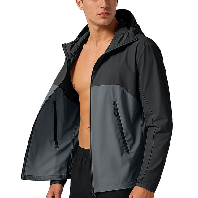Mens Manga Larga Color Sólido con Capucha Cremallera Cardigan Hielo Seda Fina Chaqueta Protectora Solar para Uso Diario Al Aire Libre