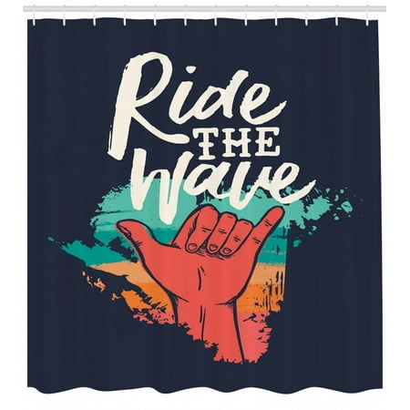 Saying Shower Curtain Summer Surfer Themed Typographic Image With