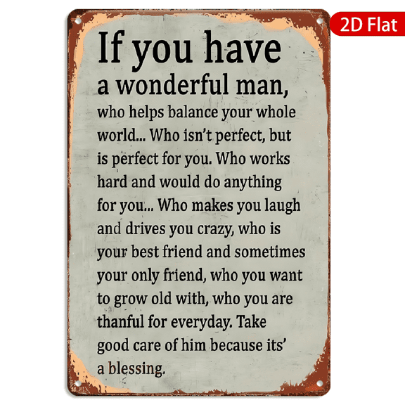 8x12 Inch Metal Wall Art, Romantic Quote for Husband Rustic Vintage Decor, Distressed White Background Sign 1pc for Home Bedroom Living Room Wall Hanging