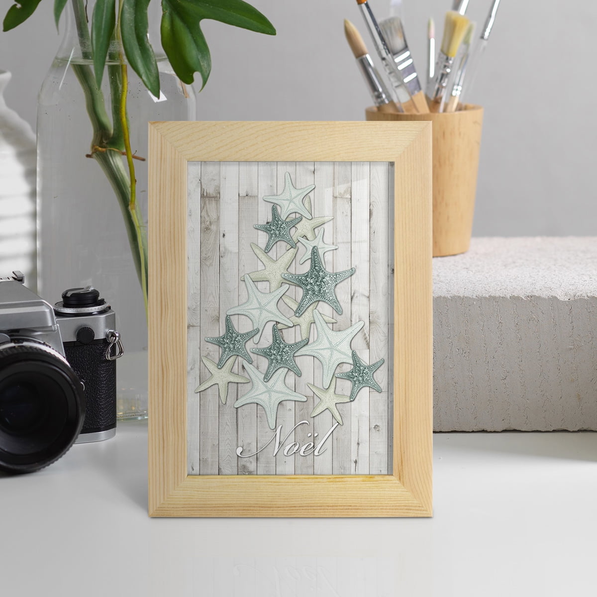 Coastal Christmas IV -Framed Print w/glass-Natural Wood