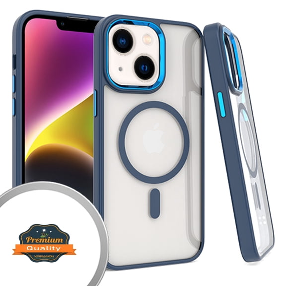 Xpression Cover for Apple iPhone 16 (6.1") Magnetic Case with Built in Magnets Compatible with MagSafe, Clear Slim Hybrid Frame Bumper Phone Case - Clear / Blue