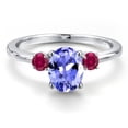 thumbnail image 3 of Gem Stone King 14K White Gold Blue Tanzanite and Red Created Ruby Engagement Ring for Women | 1.44 Cttw | Oval 8X6MM | Gemstone December Birthstone | Size 9, 3 of 6
