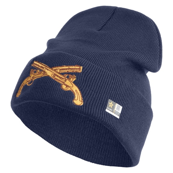 U.S. Army Military Police Insignia Logo Embroidered 12 Inch Solid Knit Cuff Long Beanie Made in USA - Navy OSFM
