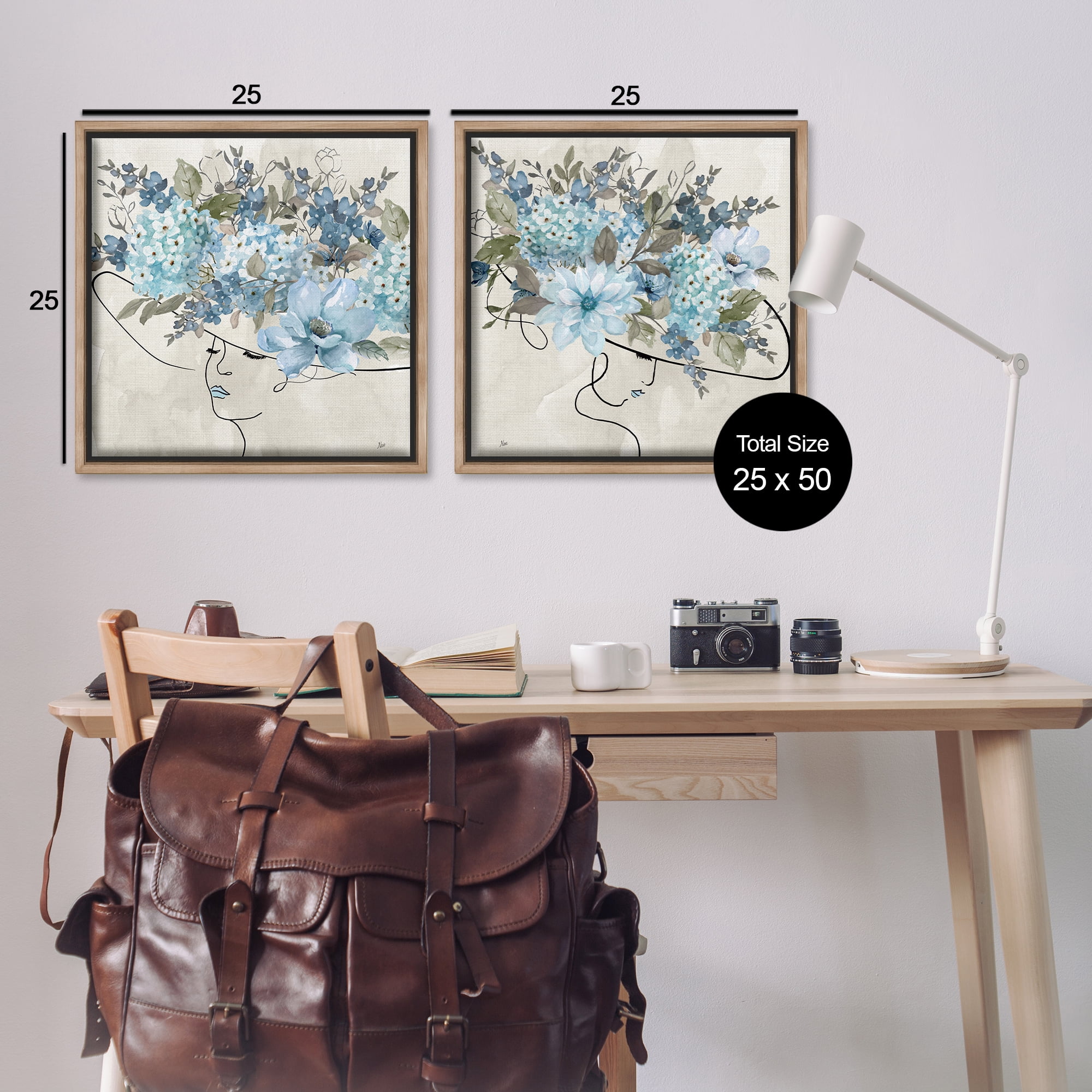 Stupell Industries Female Figure Floral Hat People Painting Brown Floater Framed Canvas Art Print Wall Art, 25 x 25, Set of 2