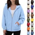 thumbnail image 2 of Zip Up Hoodie Women Long Sleeve Plus Size Plain Hooded Sweatshirts Fall Winter Trendy Casual Jacket with Pockets Shirts(Navy,S), 2 of 6