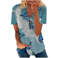 thumbnail image 2 of Hauts d'Été Grande Taille pour Femmes Mode Décontractée Confortable Col en V Zip Imprimé Manches Courtes Blouse T-Shirt Col en V Femmes en Solde, 2 of 5