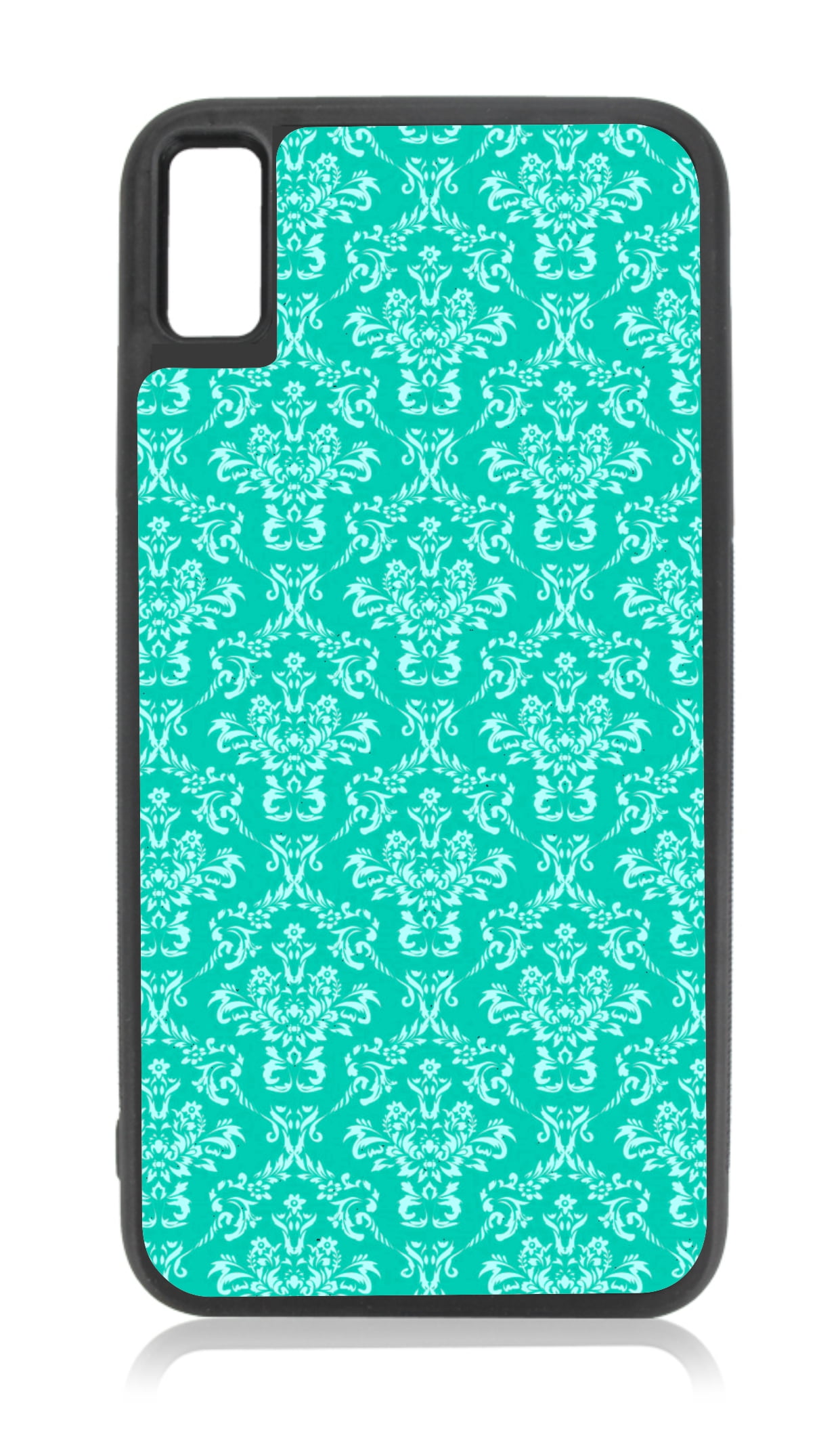 Blue Damask Print Design Black Rubber Case for iPhone XR iPhone XR