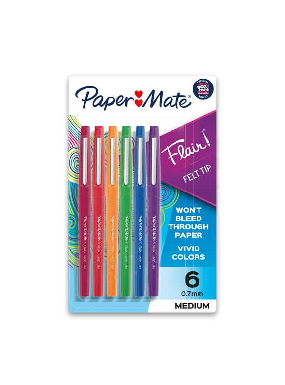 Paper Mate Flair Felt Tip Pens, Medium Point 0.7mm, Pastel Colors, 6 Count