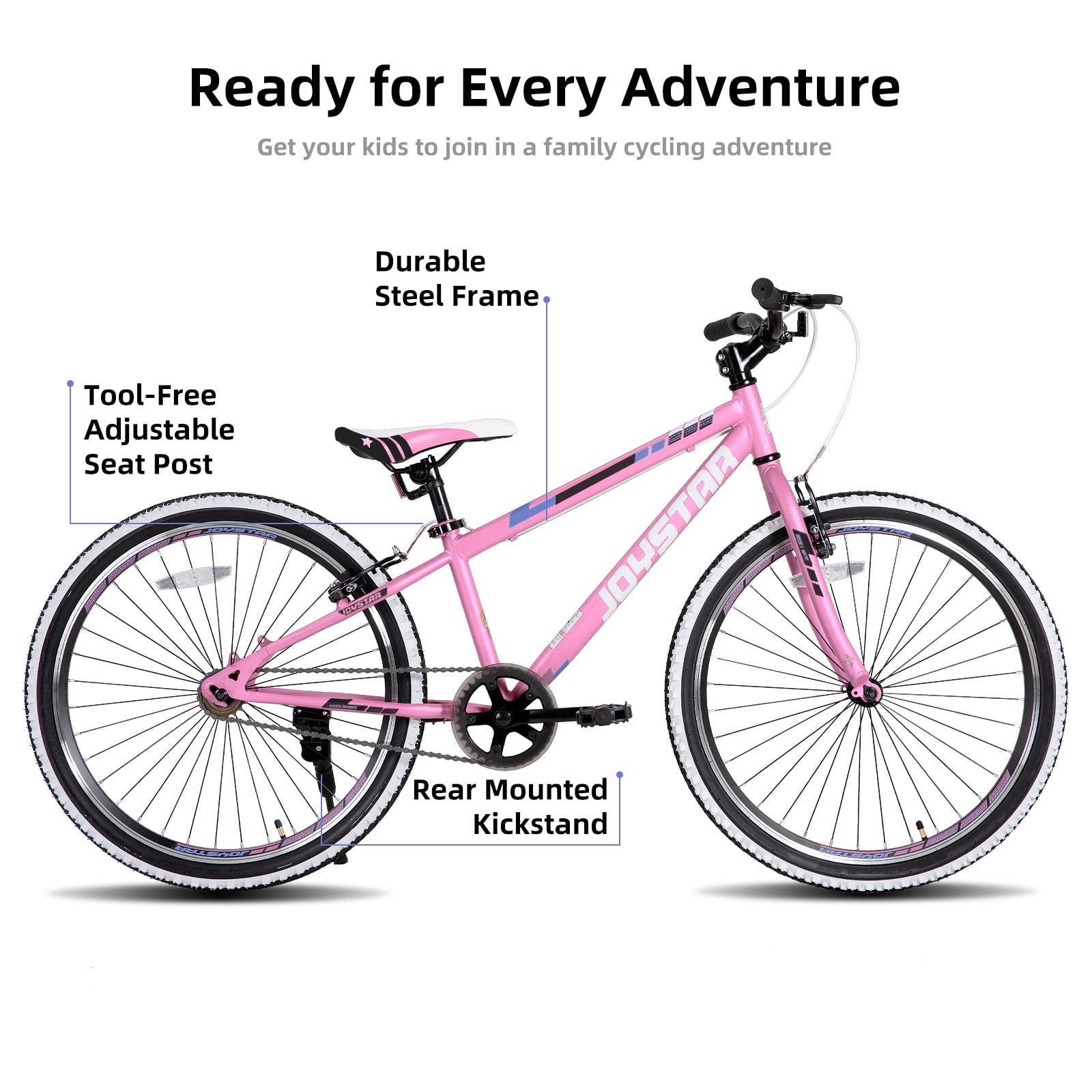 JOYSTAR Lubbock 20 24 Inch Kids Bike for Boys & Girls Ages 7-12 Years Hardtail Mountain Bike for Kids with 1-Speed/7-Speed Drivetrain, White Wall Knobby Tires, Kids' Bicycle