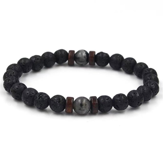 Hombres Mujeres Piedra Natural Lava Rock Difusor Pulsera Elástica Yoga Ágata Cuentas Pulsera Brazalete