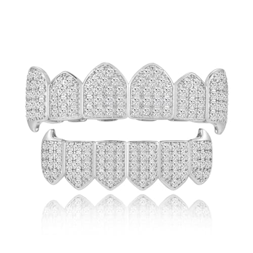 Grillz 14K Plated Gold Grills for Teeth Men 6-8 Teeth Caps Top Bottom Set Mens Mouth Dental Grillz Teeth Vampire Fangs