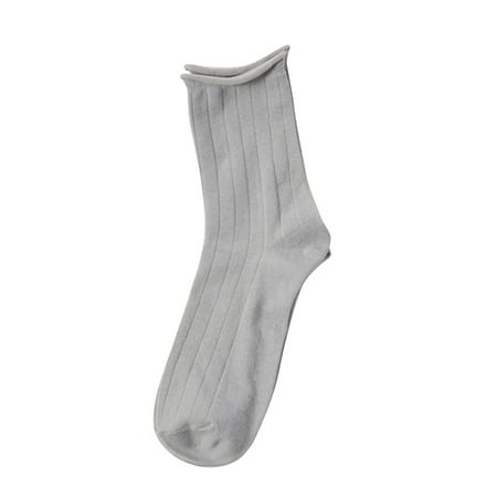 

Women Girl Cotton Solid Color Loose Roll Up Casual Socks Middle Tube Socks