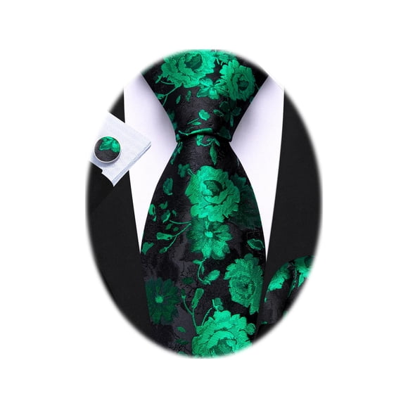 Set de corbatas Barry.Wang de seda con estampado floral verde esmeralda, 150 cm