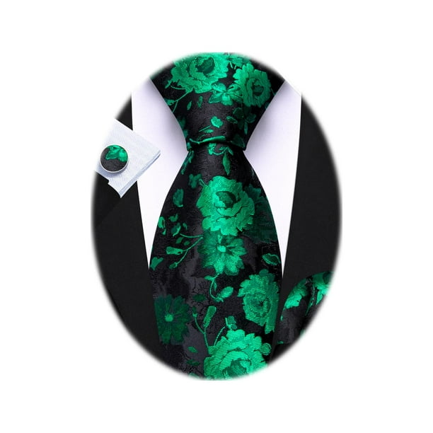 Set de corbatas Barry.Wang de seda con estampado floral verde esmeralda, 150 cm