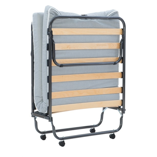 Linon Luxor Adjustable Head Folding Rollaway Bed with Memory Foam in