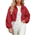 thumbnail image 2 of Husipze Womens Windbreaker Cropped Jackets Lightweight Drawstring Long Sleeve Stand Collar Full Zip Up Hooded Sports Jacket Red XXL, 2 of 8