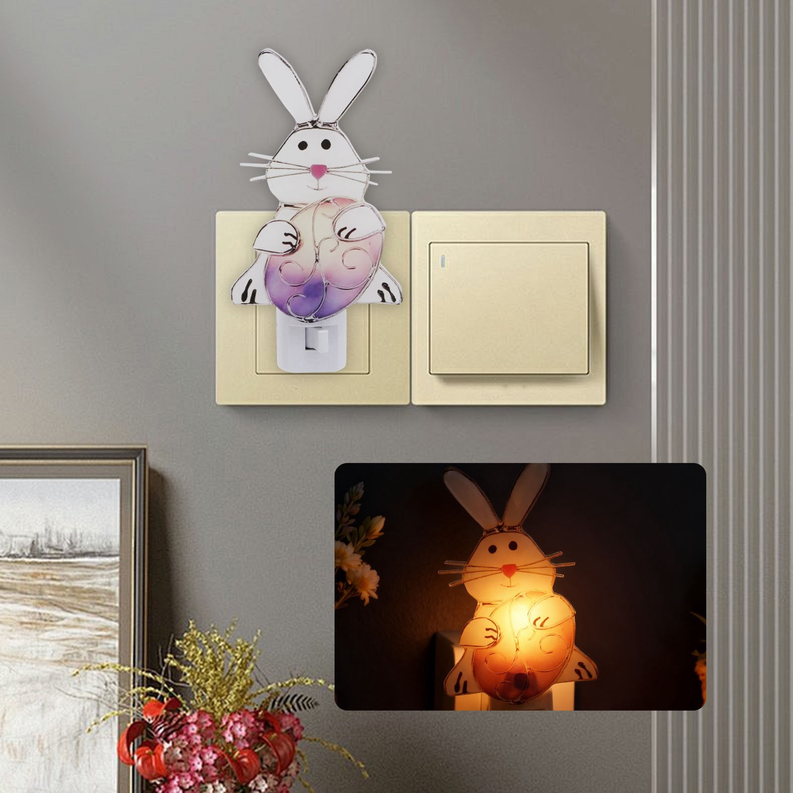 BRELIL Stained Glass Heart Night Light, Plug In Wall Nightlight For Valentine's Day Decorations, Holiday Home Decor For Spring Easter Mother's Day, 6 Inch Bedroom Living Room Accent Lamp
