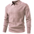 thumbnail image 3 of Men's Long Sleeve Collared V Neck Knit Sweater Textured Classic Fit Pullover, 3 of 9