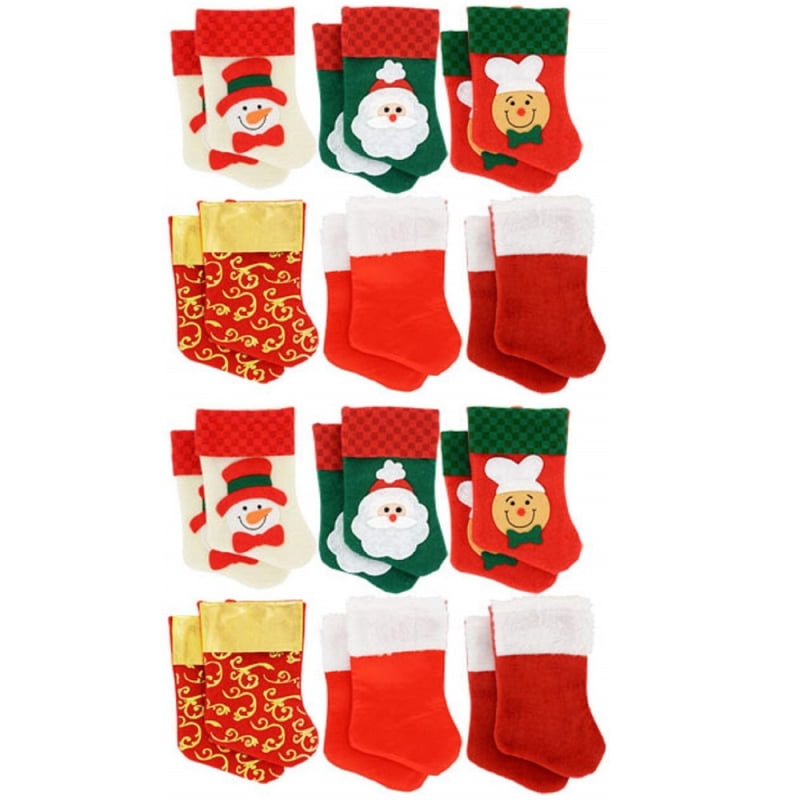 12 Pairs Christmas House Mini Stockings 24 Count Packs