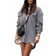 thumbnail image 2 of Women Casual Houndstooth Jacket Flannel Shacket Loose Long Sleeve Button Down Shacket with Pockets Black XL, 2 of 9