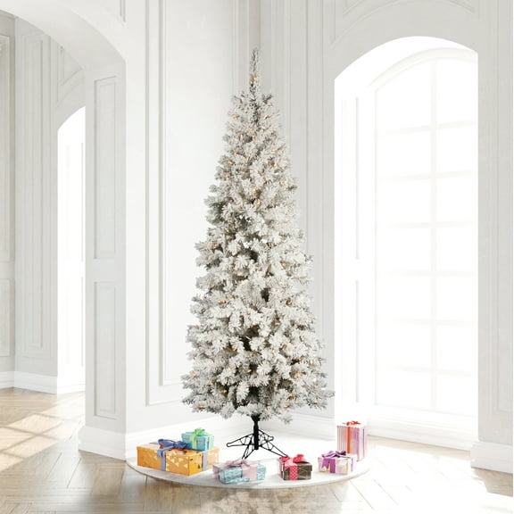 Vickerman 7.5' x 36" Flocked Pacific Pencil Artificial Christmas Tree, Unlit