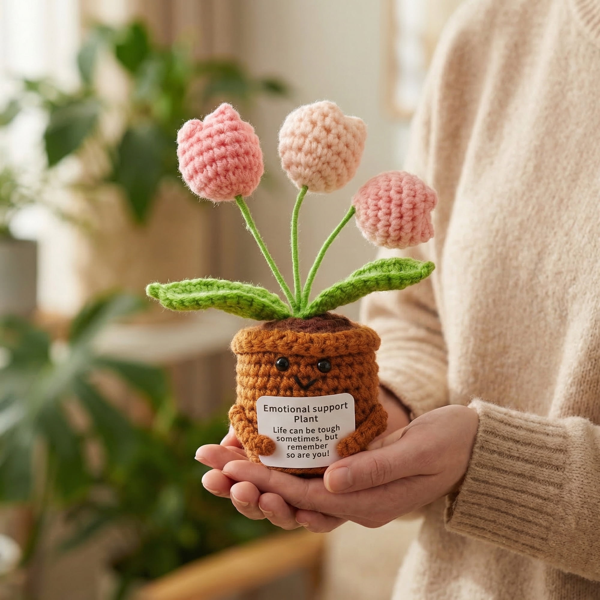 Unique Bargains 2Pcs Handmade Crochet Puffy Tulip Knitted Potted Plant Pink Purple 4.3in