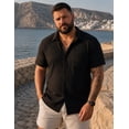 thumbnail image 7 of Men's Short Sleeve Button Down Shirt, Vertical Textured Stripe Casual Summer Beach Shirt, Lightweight Breathable Fashion Top with Front Pocket Black M, 7 of 7