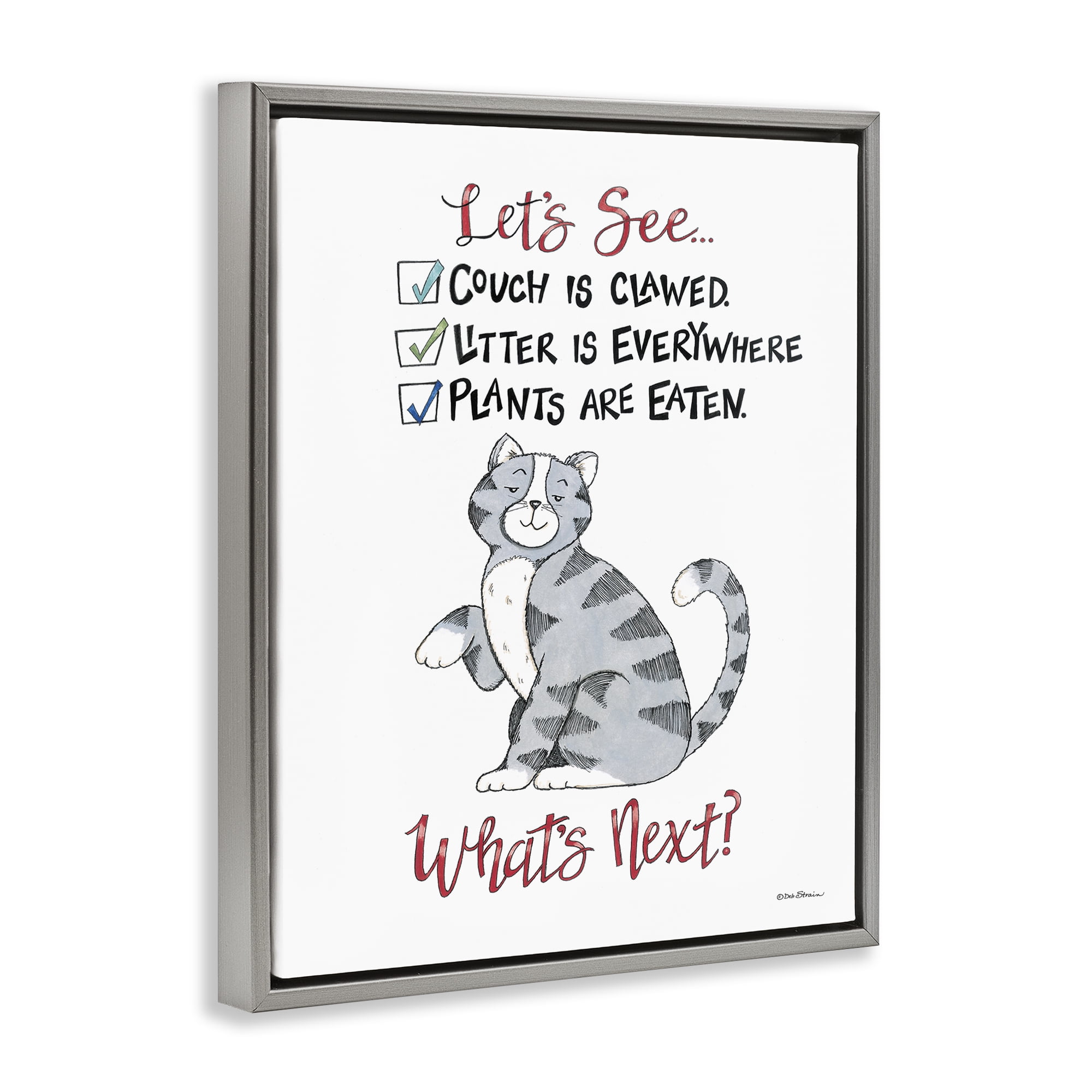 Stupell Industries Funny Troublemaker Cat Animals Painting Gray Floater Framed Canvas Art Print Wall Art, 17 x 21
