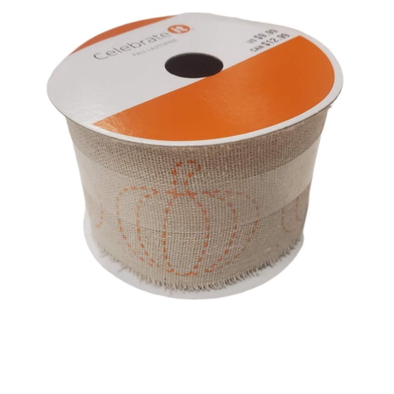 Wired Ribbon Celebrate It 2.5 in X 20 Feet Orange Pumpkins