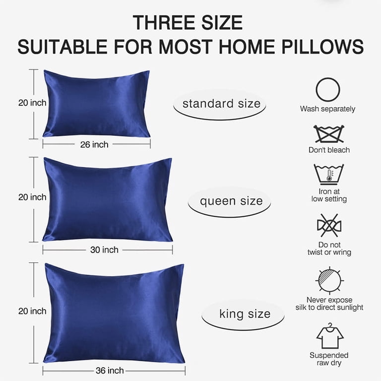 Auchen Satin Pillowcase Set of 2 Standard, Dark Blue photo 3
