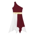 thumbnail image 6 of ZDHoor Womens One Shoulder Color Block Lyrical Liturgical Dance Dress Asymmetrical Hem Dresses Burgundy XXL, 6 of 7