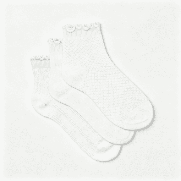 TELOLY Girls' Textured Lettuce Edge Ankle Socks, 3-Pack, Sizes S-L