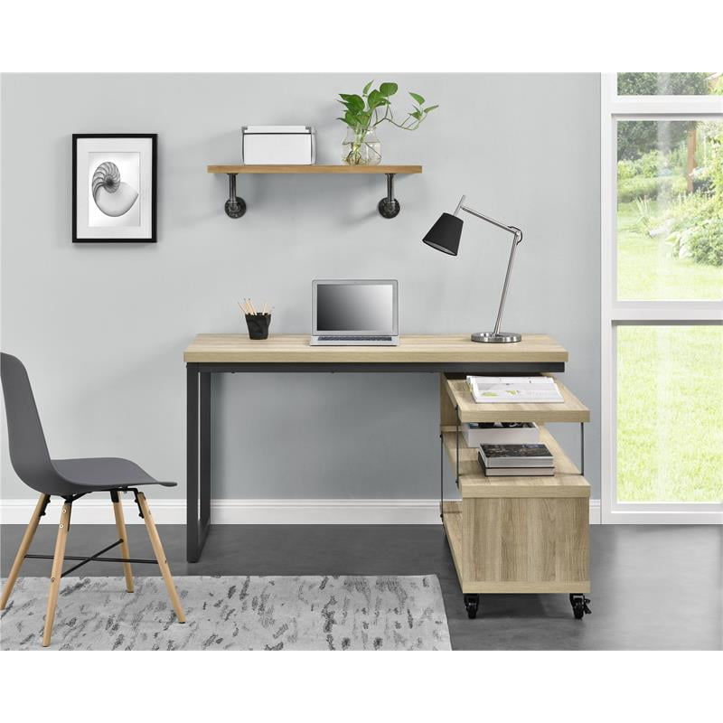 Ameriwood Home Ryker LShaped Swivel Desk in Golden Oak