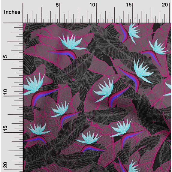 oneOone Polyester Lycra Arctic Blue Fabric Leaves & Lotus Dress Material Fabric Print Fabric By The Yard 56 Inch Wide