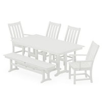 POLYWOOD Vineyard 6-Piece Farmhouse Dining Set with Bench in White