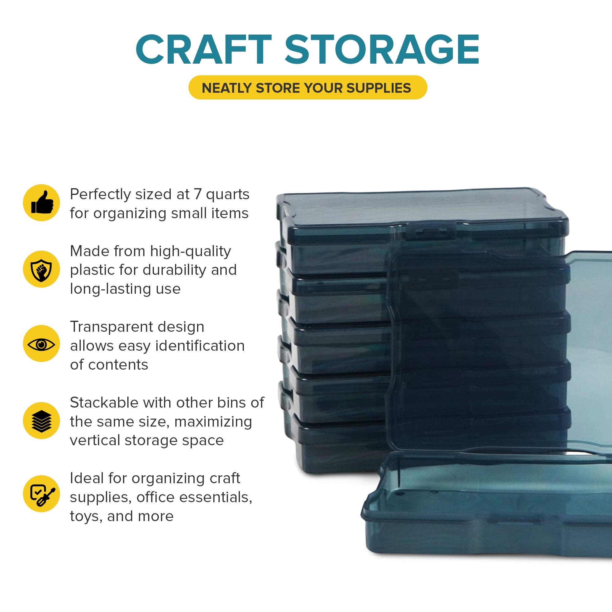 Artist Concepts Craft Box Set, Stackable Art Supplies and Craft Storage Containers, Black, 6-count, 6-pack